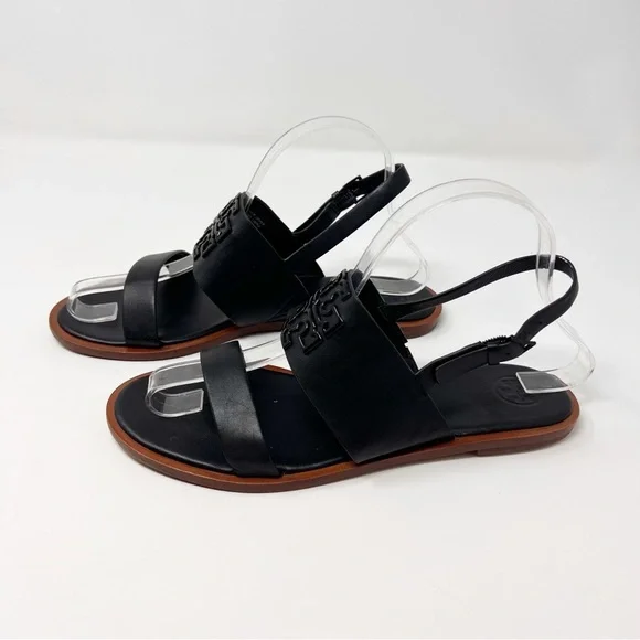 [Tory Burch] Classic Black Leather Logo Sandals